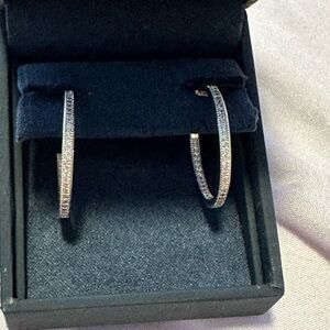 NWB Crislu silver rhodium plated  CZ studded hoop pierced earrings.